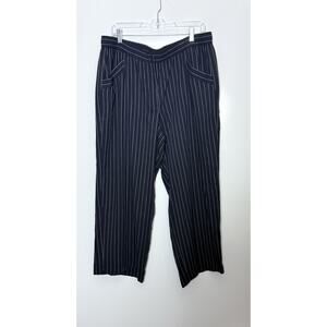 Eileen Fisher Pants Women’s Large Navy & White Pinstripe Pull On Wide Leg Crop